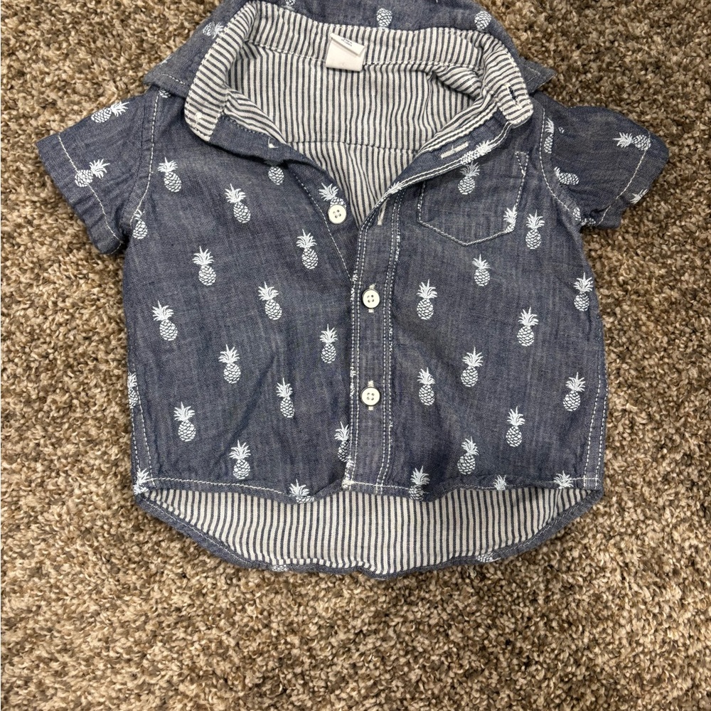 GAP Blue and White Button Down Shirt with Pineapple Print